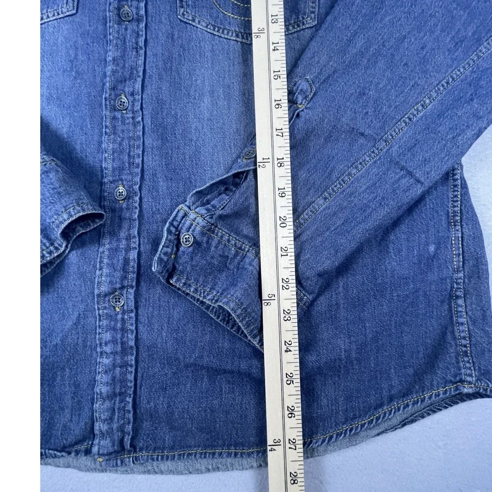 True Religion Denim Shirt Mens L Blue Chambray Shirt Western Horseshoe Pockets